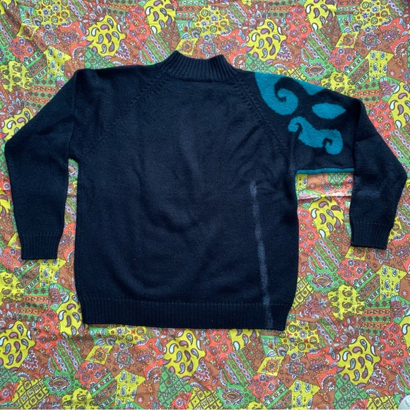 Alfred Dunner Vintage Black and Turquoise High Neck Sweater - Picture 4 of 5